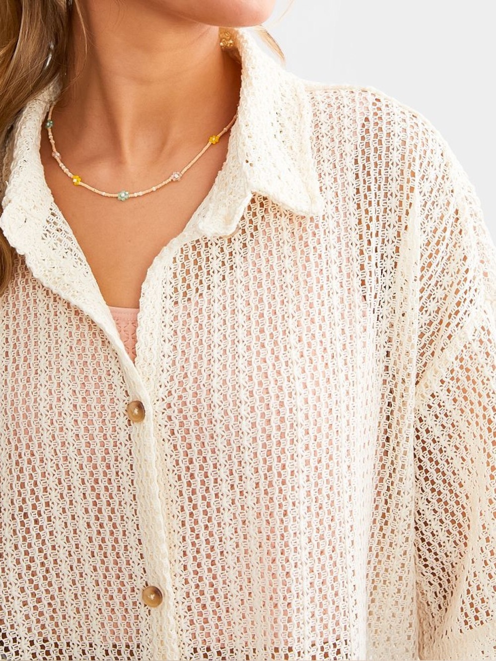 NWT Billabong Largo Crochet Overshirt Cover Up Shirt Salt Crystal Size Large